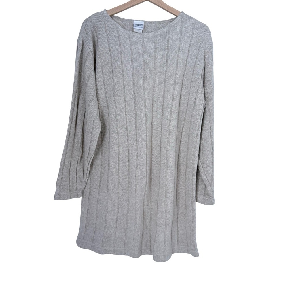 CP Shades Flax-Blend Ribbed Knit Tunic Sweater Sz M